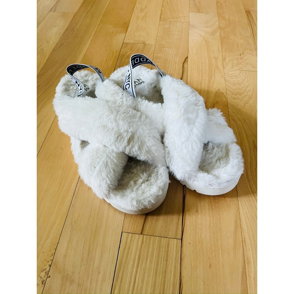 Steve Madden NYC White Fuzzy Slippers